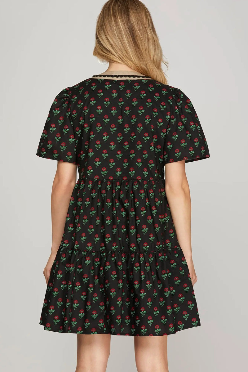 Black Brown Half Sleeve V Cut Neckline