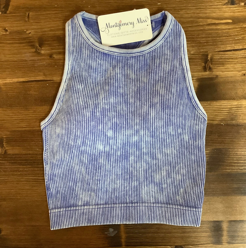 Blue Washed Ribbed Cami Top
