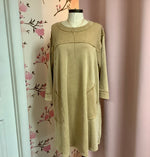 Khaki 3/4 Sleeve Mineral Washed Terry Knit Dress