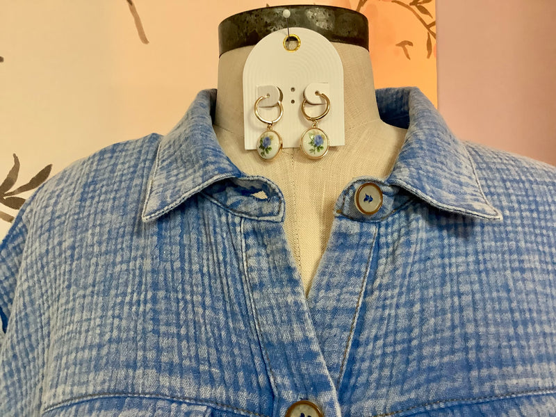 Light Blue Mid Button Baby Doll Collared Top