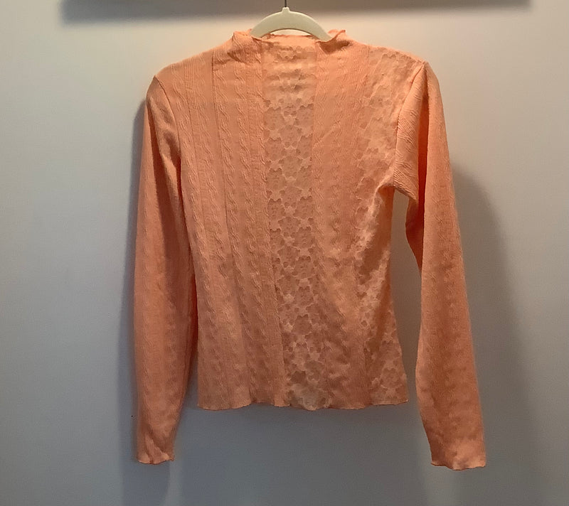 Coral Textured Knit Mixed Lace Top