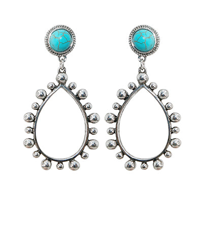 Turquoise Dotted Teardrop and Stone Earrings