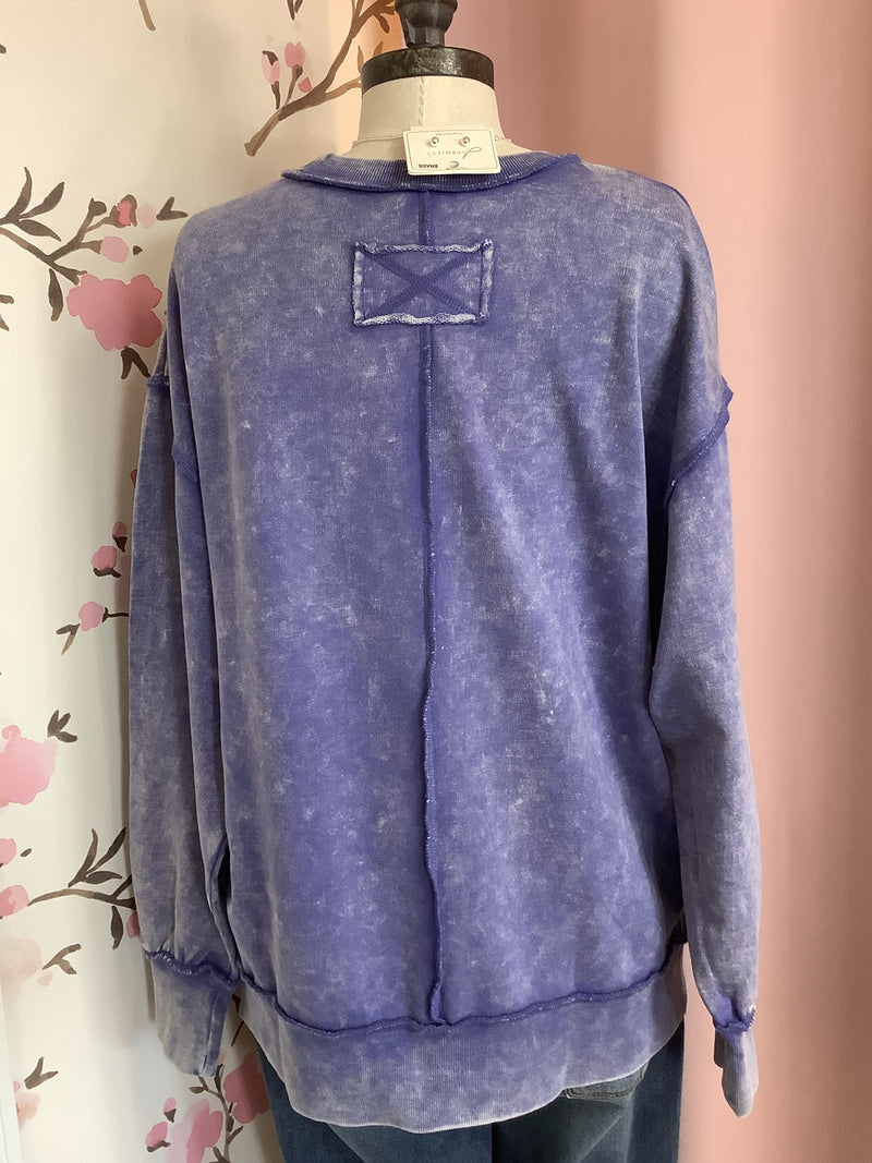 Purple Acid Wash French Terry Exposed Seam Sweatshirt