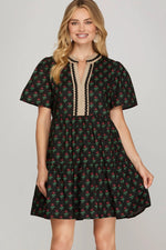 Black Brown Half Sleeve V Cut Neckline