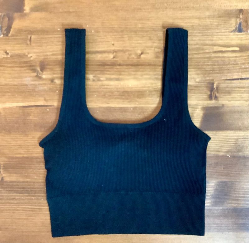Black Seamless Ribbed Square Neck Cropped Tank Top