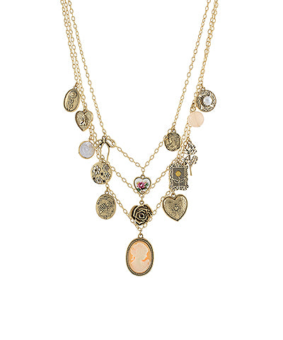 3 Layered Cameo Multi Charm Necklace