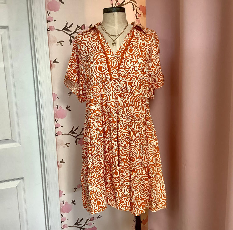 Floral Paisley Mixed Print Tiered Dress With Fray Details