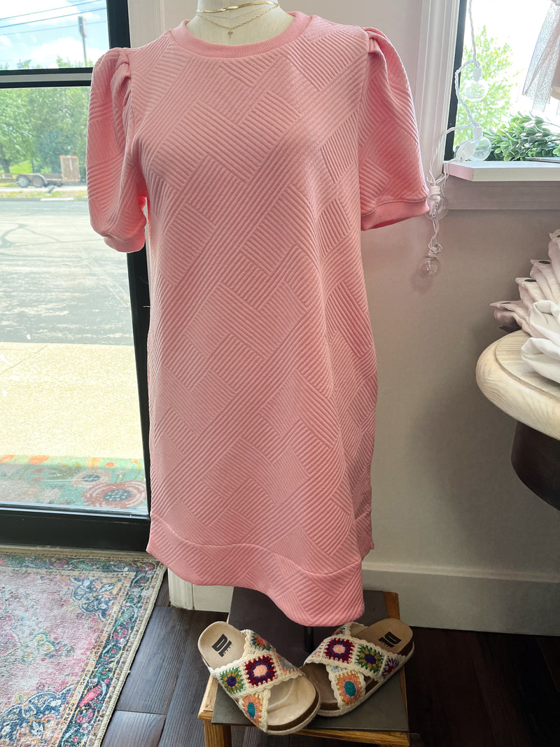 Pink Textured Dress with Pockets