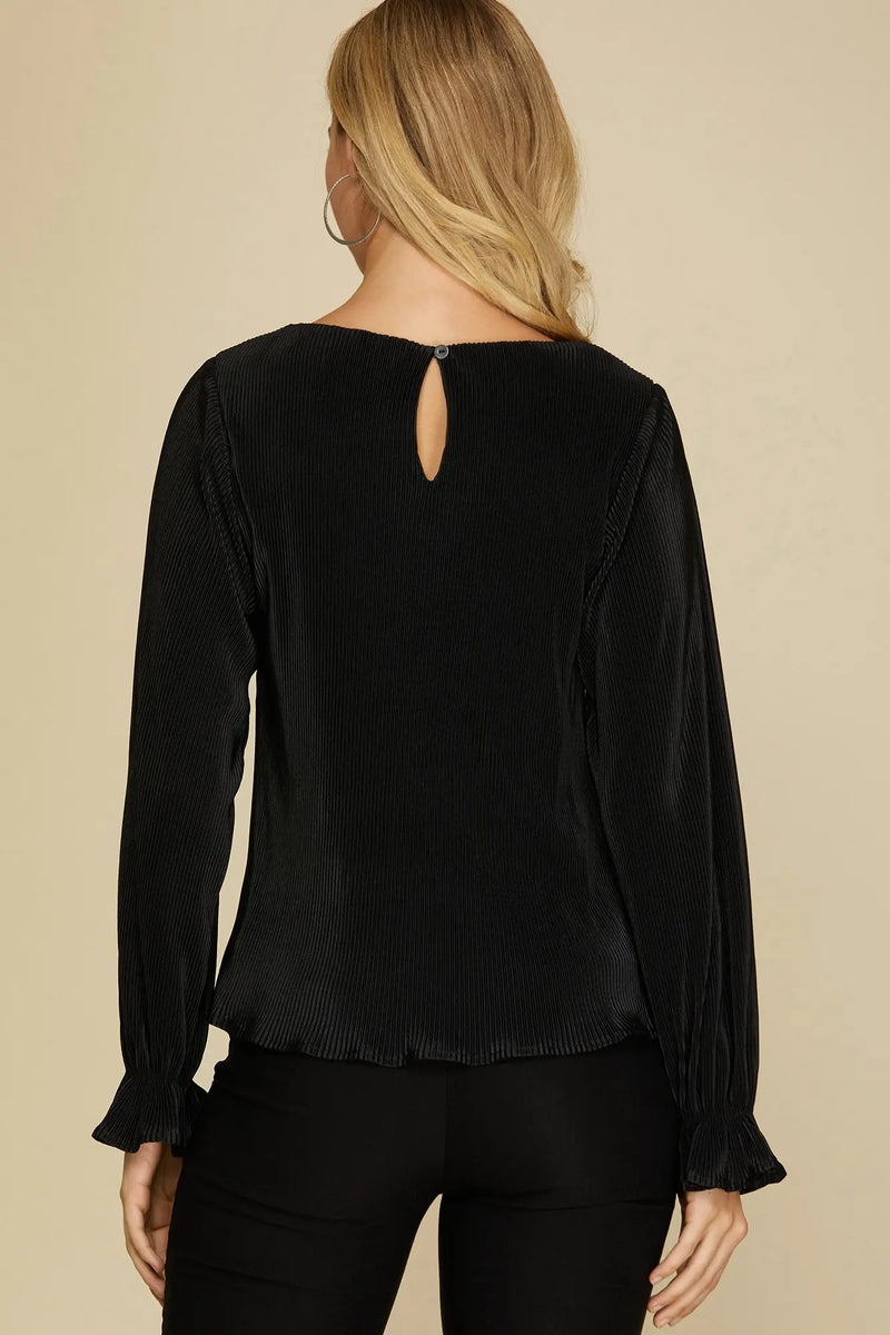 LONG SLEEVE SOLID PLISSE TOP