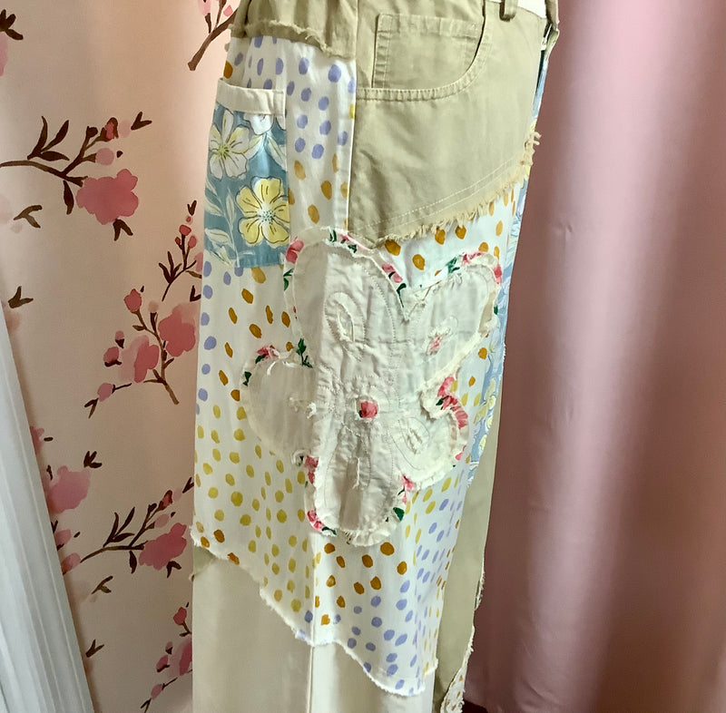 Floral Patch and Mixed Print Mineral Washed Pants
