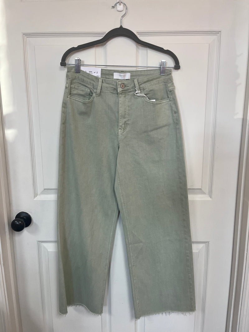 Desert Sage High Rise Crop Wide Leg Jeans