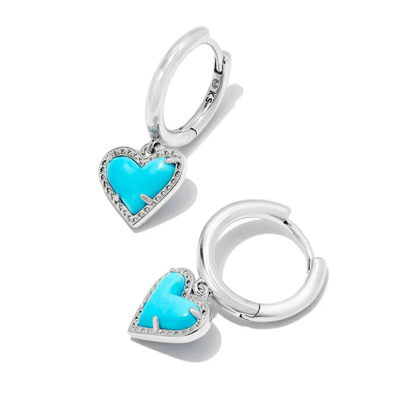 Kendra Scott Ari Heart Huggie Earrings Silver Turquoise