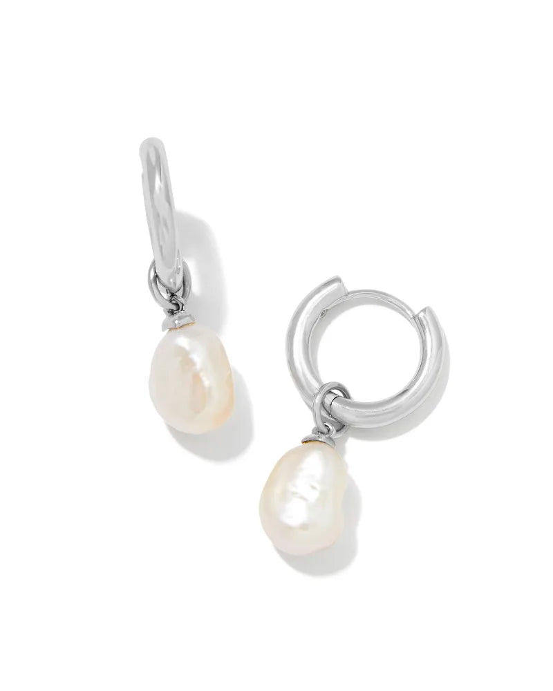 Kendra Scott Willa Pearl Huggie Earrings Silver White Pearl