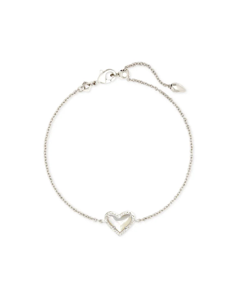 Kendra Scott Ari Heart Delicate Chain Bracelet Silver Ivory Mother of Pearl